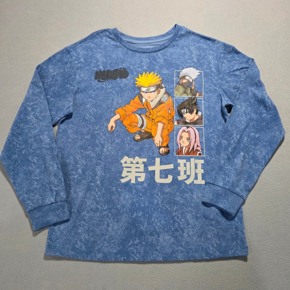 Naruto Anime Long Sleeve T‎ Shirt XL Blue Tie Dye Team 7 Graphic Kids Boys